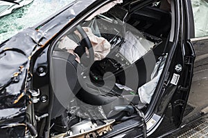 Car shattered by a crash in Harlem, New York City, USA