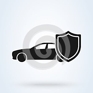 Car shield sign icon or logo. Car insurance concept. Car protection, guard shield illustration