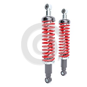Car shock absorbers with red spring on the white background