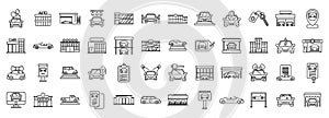 Car showroom icons set outline vector. Building dealer auto