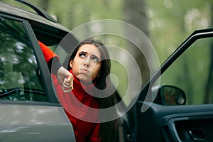 Car Sick Woman Having Motion Sickness Symptoms