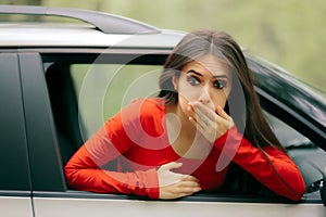 Car Sick Woman Having Motion Sickness Symptoms