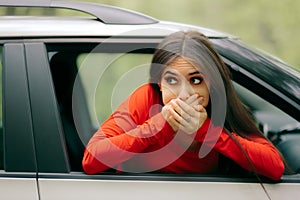 Car Sick Woman Having Motion Sickness Symptoms