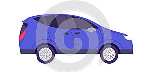 Car side view. Blue auto, road vehicle with hatchback body type. Wheel transport profile. New abstract automobile model