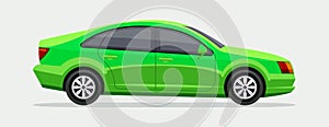 Car. Side view. Green vector family sedan illustration. City automobile and transportation.