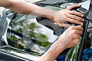 Car side window film removal and tinting installation