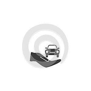 Car silhouette front view in the hand icon.