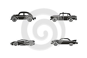 Car silhouettes vector icon. Retro Taxi vehicles