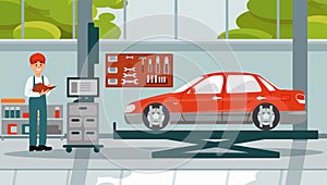 Car_simMechanic working in car repair auto service flat vector illustration_3