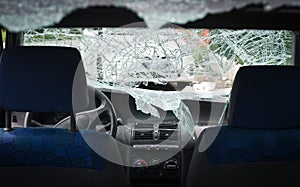 Car with smashed windshield