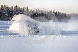 Car snow drift explosion