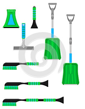 car snow removal tools vector illustration