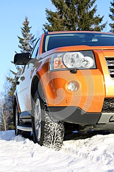 Car on snow with winter tires