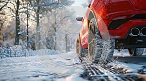The Car on Snowy Road. AI generated