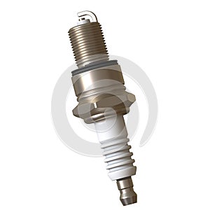 car spark plug used for ignition, Spark plug after use, isolate on white background, made form steel, ceramic, aluminum. 3D