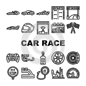 car speed auto race icons set vector