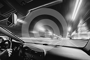 Car speed drive on the road in night