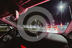 Car speed drive on the road in night