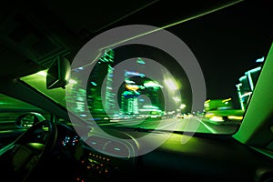 Car speed drive on the road in night