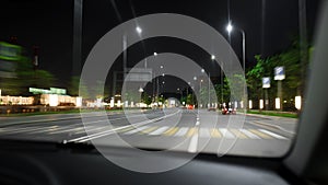 Car speed drive on the road in night