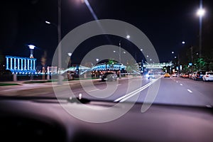 Car speed drive on the road in night