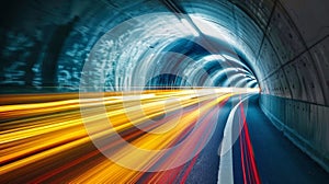 Car speeding through blurry tunnel