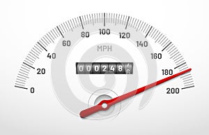 Car speedometer dashboard. Speed metre panel with odometer, miles counter and urgency dial isolated vector concept