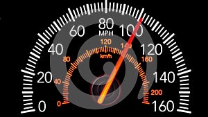 Car speedometer and moving pointer, on a black screen background. 4k animation.