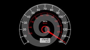 Car speedometer and moving pointer on it. Maximum Speed. FullHD