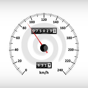 Car speedometer with speed scale and kilometer counter. Vector.