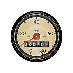 Car speedometer with speed scale and kilometer counter. Vector illustration.