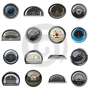 Car speedometers set, realistic style