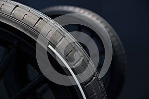 Car sport tyres close up