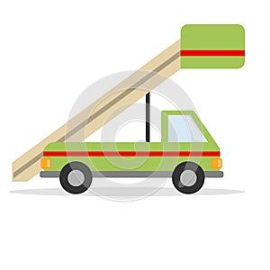 Car stairs at the airport van. Work car. Vector graphics in flat style.