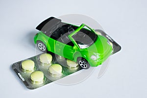 Car stand on pills concept drug driving danger fatality kill people photo
