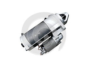 Car starter with solenoid Assembly on an isolated white background.