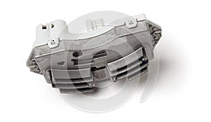 Car stove fan speed regulator on white isolated background. Catalog of spare parts for vehicles