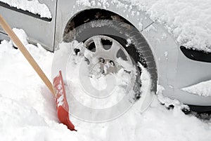 Car stuck in snow photo