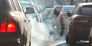 Car Stuck In Traffic Releases Visible Exhaust Fumes, Aggravating Air Pollution