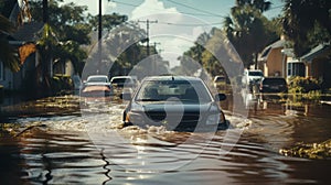 Car submerged in flood water.