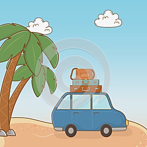 Car with suitcases travel vacations scene