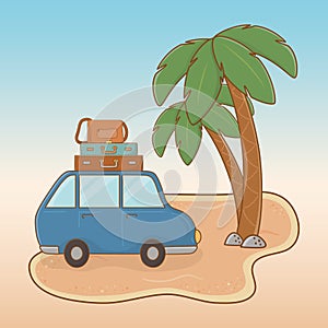 Car with suitcases travel vacations scene