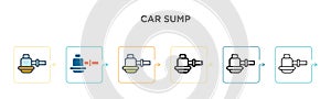 Car sump vector icon in 6 different modern styles. Black, two colored car sump icons designed in filled, outline, line and stroke