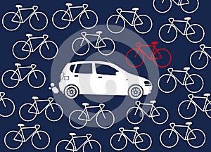 Car surrounded by bikes