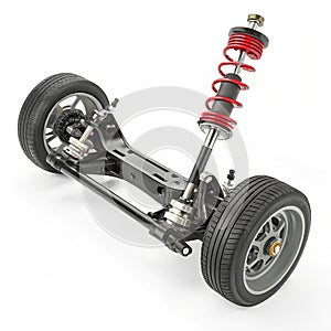 Car suspension 3D illustration isolated on white background photo