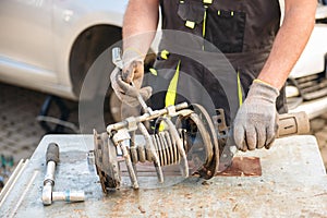 Car suspension repair. Shock absorber