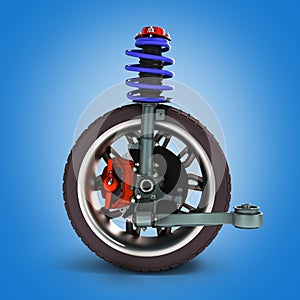 Car suspension separately from the car 3d illustration