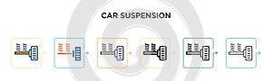 Car suspension vector icon in 6 different modern styles. Black, two colored car suspension icons designed in filled, outline, line