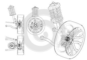 Car suspension with wheel tire and shock absorber