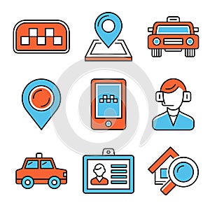 Car Taxi Icons Set on White Background. Vector